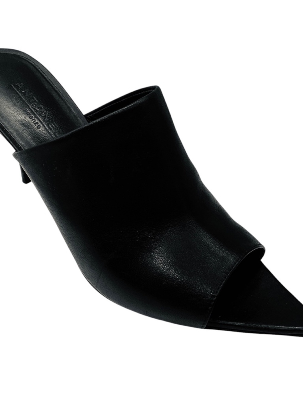 ANTONELLI FIRENZE BLACK POINTED TOE LEATHER MULE SANDALS